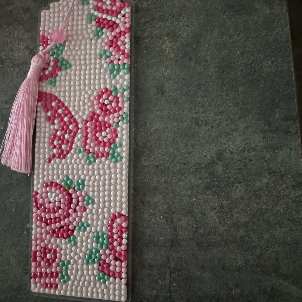 Pink and Green Beaded Bookmark with Tassel